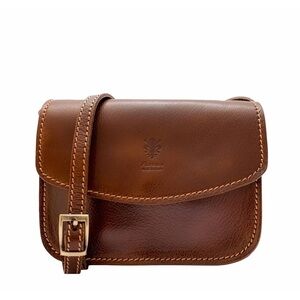 Florence Made In Italy Brown Leather Small Pocket Crossbody Bag/Purse